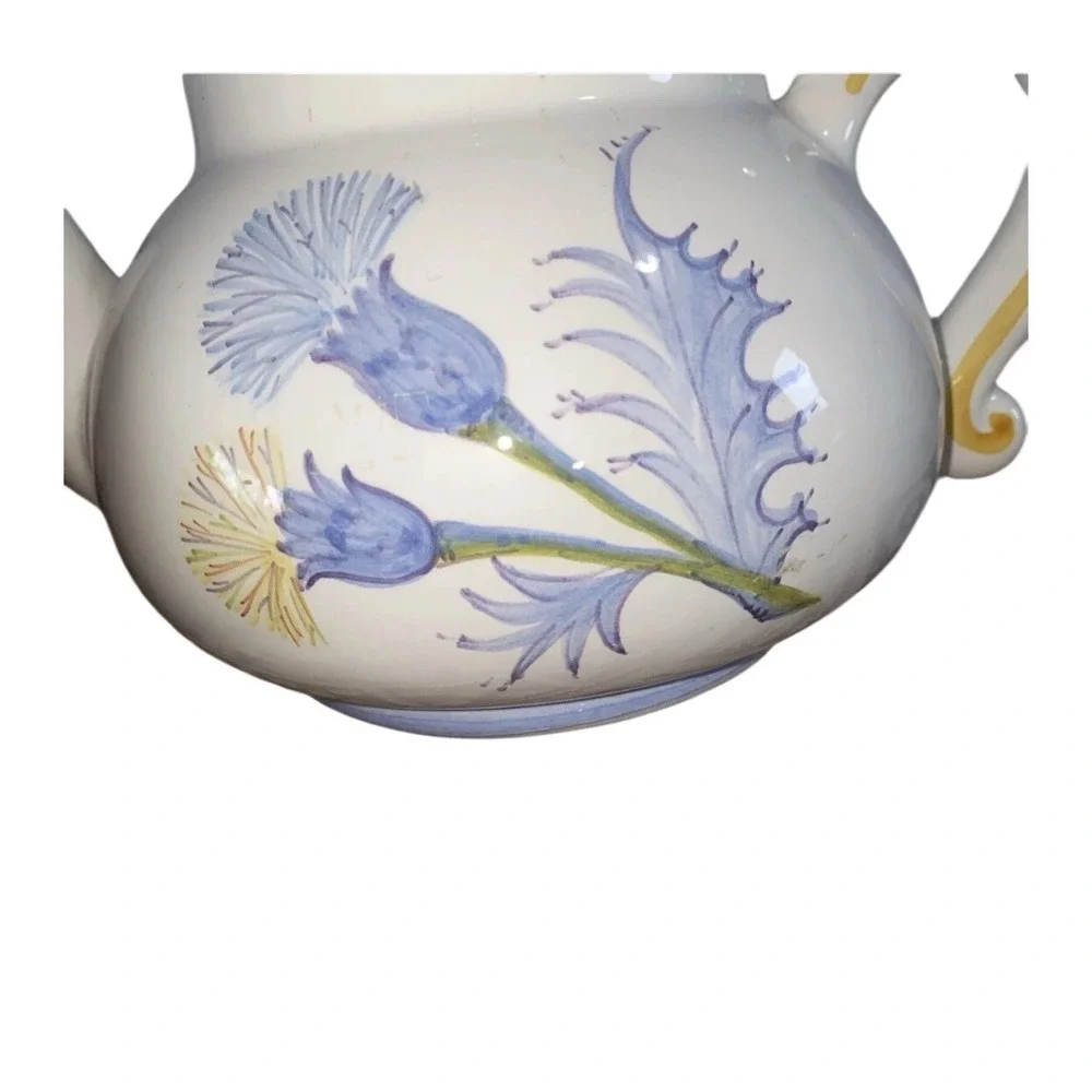 Laura Ashley Teapot Handpainted Italy Blue Thistle Floral Ceramic Vintage Style